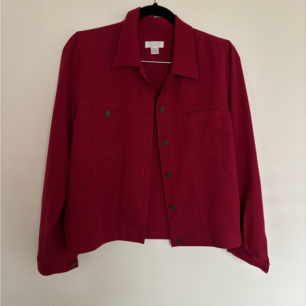 Christopher & Banks Women's Deep Red Jean Jacket